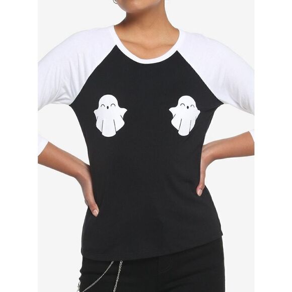Smiling Ghost Girls Raglan T-Shirt (Med) - Picture 1 of 5